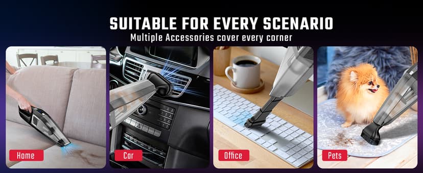 Handheld Vacuum Cordless, 9000PA Strong Suction, 2 Suction Modes, Fast Type-C Charging, Lightweight, Portable Car Vacuum Cleaner for Home Pet Office