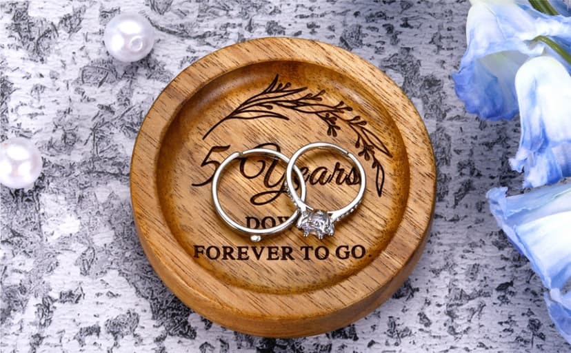 Wood Ring Dish 5 Year Anniversary Wood Gifts for Him Her - 5th Anniversary Wedding Gifts for Wife Husband, 5 Year Marriage Aniversario Wooden Jewelry Dish for Women Men, Fifth Aniversario Ideas