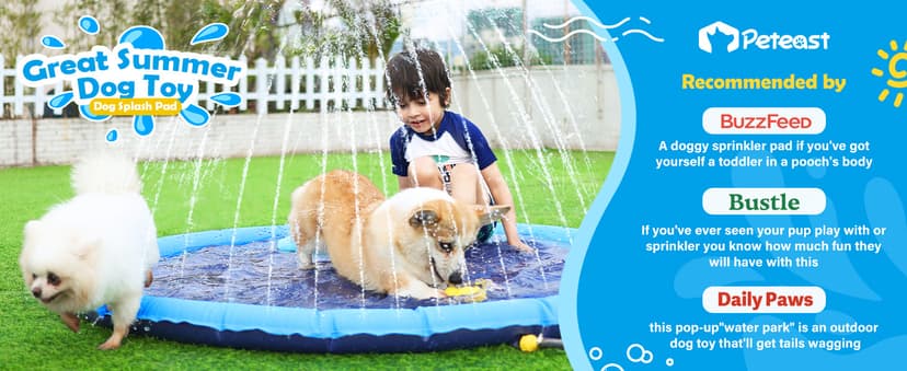Peteast Splash Pad for Dogs & Kids - Anti-Slip Dog Pool for Large Dogs, 0.58 mm Thickened Durable Outdoor Water Play Mat, Summer Sprinkler Toy for Backyard (67in, Blue)