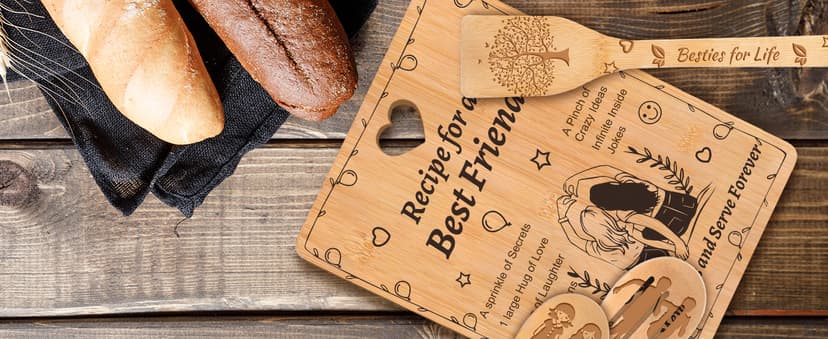 Best Friend Birthday Gifts for Women - “Recipe for a Best Friend” Bamboo Cutting Board Set, Engraved with Inside Jokes & Secrets - Bestie Gifts for Graduation, Long-Distance, Housewarming & Christmas
