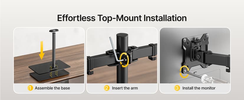 monTEK Freestanding Dual Monitor Stand with Sleek Glass Base for 17-32 inch Screens, Heavy-Duty Dual Monitor Mount Holds 22 lbs per Arm, Fully Motion Height Adjustable, VESA 75/100 MM