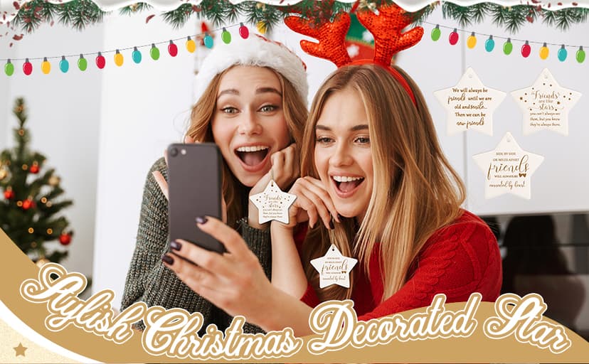 CHENGU Christmas Friends Ornament Ceramic Star Shaped Ornament High School College Hanging Sign Decoration Tree Ornament Good Friends are Like Stars Tags Crafts with Box for Classmate Friends (3 Pieces)
