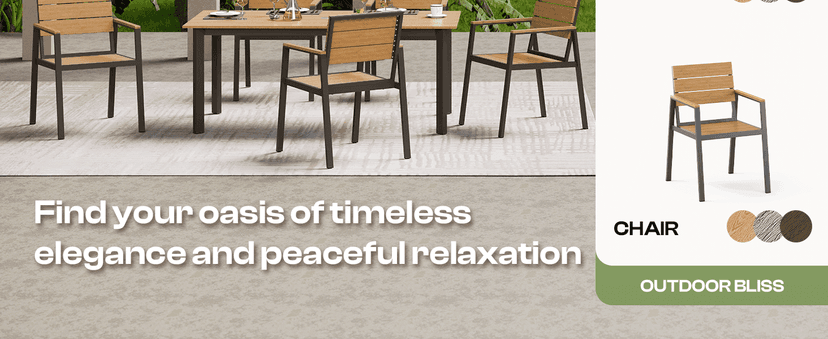 Outdoor Dining Set, Patio Table and Chairs Set with Umbrella Hole, 7 Pieces HDPS + Aluminum Patio Dining Furniture Set for Backyard, Garden (Gray & Teak)
