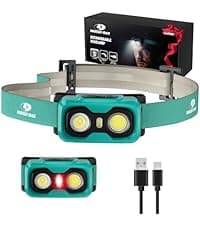 Mossy Oak 600 Lumens Rechargeable Headlamp, Lightweight LED Headlight with White & Red Light, Waterproof Head Lamp with Non-Slip Band, Dimmable & Memory Function for Hunting, Camping, Power Outage
