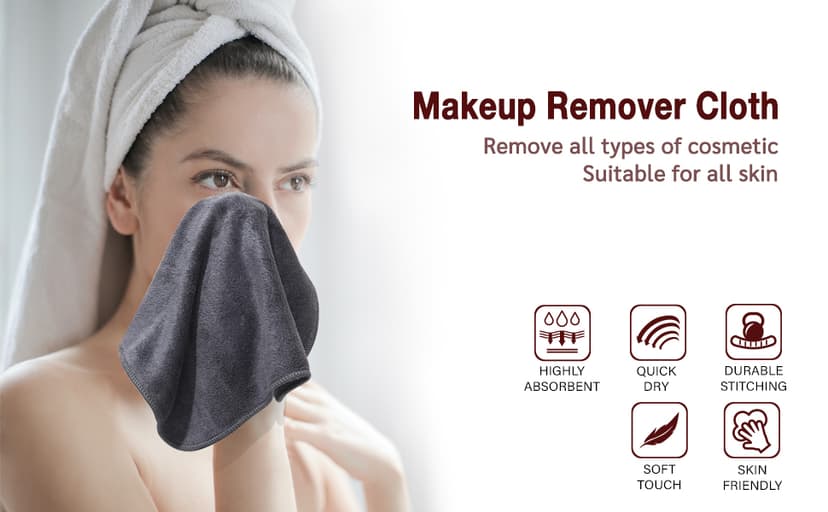 Nugilla Makeup Remover Cloth 12 x 12 Inch, Reusable Makeup Remover Towels for Washing Face, 6 Pack Washable Microfiber Face Cloth Fast Drying Washcloth, Grey