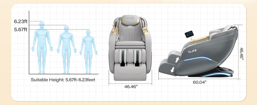 TLIFE Massage Chair Full Body, 160°Zero Gravity Recliner with Body Scan, 50" SL-Track Shiatsu Massage Chair, Fixed Point Massage, Foot Rollers, 12 Auto Modes, Deep Yoga Stretch, Heating, Grey
