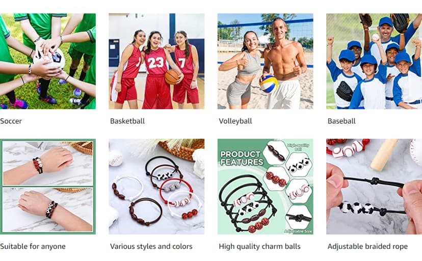 20 Pcs Sports Party Favors Charm Bracelets,Soccer Basketball Football Baseball Volleyball Bead Ball Bracelets Adjustable Inspirational Wristbands Sport Theme Birthday Party Favor Gifts for Teen Adults