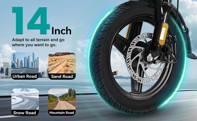 Electric Bike for Adults and Teens, 560-740W Motor, 20-25MPH Compact Commuter Folding Ebike, 32 Miles Range, 48V 10Ah Battery, 3-Level Pedal Assist, 14" Foldable Electric Bicycle, UL 2849 Certified