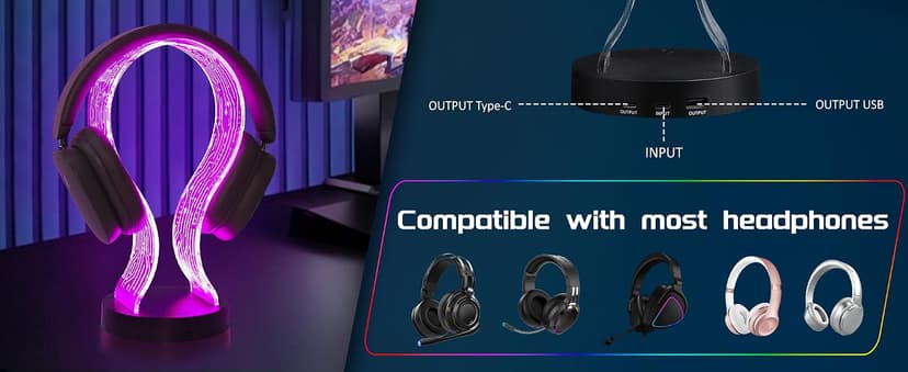 PCB Pattern Acrylic Headset Stand with 1 USB and 1 Type-C Charging Ports, Gifts for Men Boy Father Dad and DJ Music Lovers CoolGift Mart Light Up Headphone Stand, Gifts for Gamers B0DGKV973D