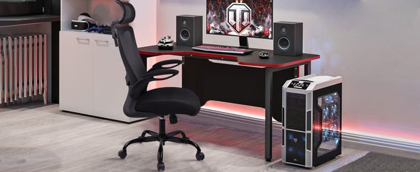 CLATINA Heavy Duty Ergonomic Mesh Office Chair 400LBS, Big and Tall Desk Chair with Adjustable Lumbar Support & Headrest, Flip Up Padded Arms, Swivel Computer Chair for Home, Study, Conference, Black