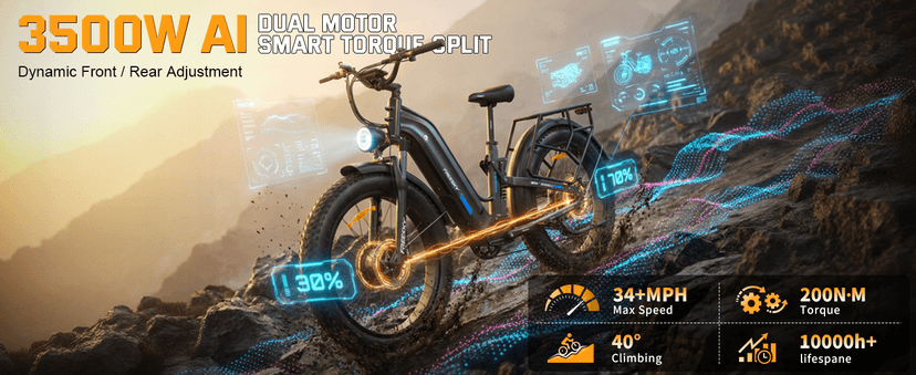 FREESKY Ranger AIR Dual Motor Electric Bike for Adults, 3500W 200NM Fast Ebike,105Miles Long Range E Bike,Full Suspension Electric Mountain Bike, 26'' Fat Tire Electric Bicycle for Man Womens Hunters