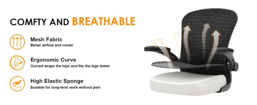 Office Chair, Ergonomic Desk Chairs 330LBS Capacity High Back Mesh Computer Chair with Flip-up Armrests, Comfy Work Chair with Adjustable Lumbar Support, Rolling Chair