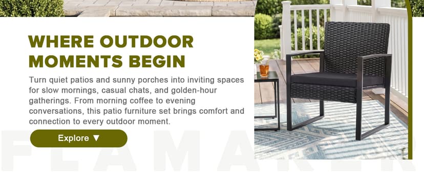 Flamaker 3 Pieces Outdoor Patio Wicker Furniture Set, Modern Rattan Chair Conversation Sets with Coffee Table for Yard and Bistro (Black)