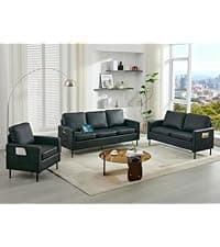 STHOUYN 72" W Faux Leather Black Sofa 3 Seat Couch, Modern Comfy Couch with 2 USB, Small Couches for Living Room Apartment Bedroom Small Spaces, Office(Black (Sofa))