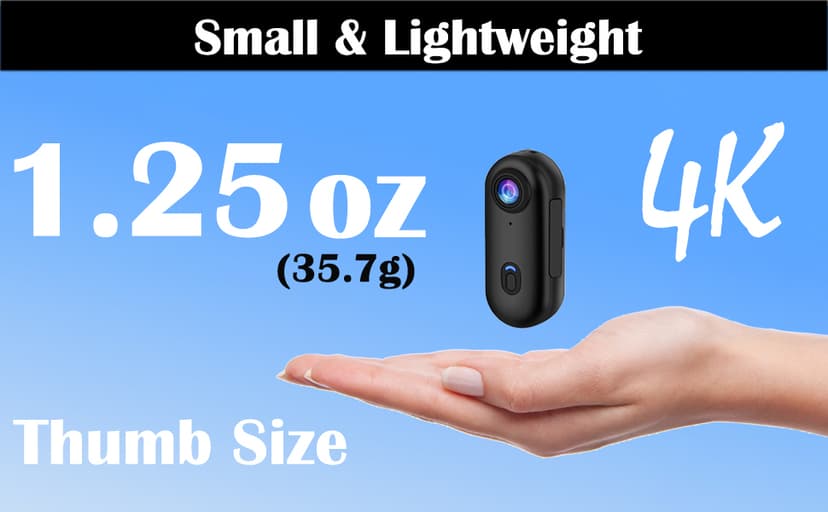 i3 4K Thumb Action Camera, Tiny Size, Mount Anywhere, Small Body Camera with Spring Clip, Portable Vlogging, Hands-Free POV Recording, Helmet Cam for Cycling, Motorcycle (64G-Card, Black)