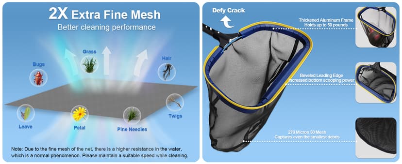 Poolvio 5-in-1 Pool Cleaning Kit - Includes Semi-Deep Skimmer Net, Aluminum Leaf Rake, 20' Pool Brush with 13ft Adjustable Pole