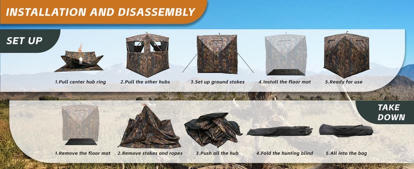 FUNHORUN Hunting Blind with Floor Mat, 360 Degree See Through Ground Blind with Carrying Bag, 2/3/4 Person Pop Up Camouflage Tent Portable Concealed Shelter