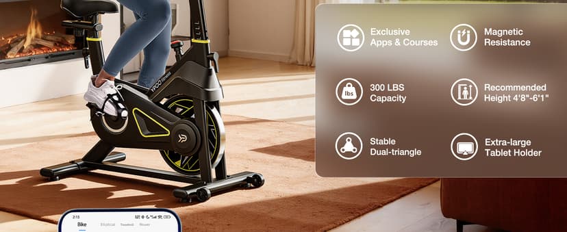 Exercise Bike, Adjustable Magnetic Resistance Stationary Bikes for Home Cardio with Exclusive App, Indoor Bike with 330lbs Weight Capacity Comfortable Seat, Tablet Mount and Fitness Courses