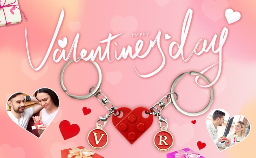 Personalized Brick Matching Heart Keychains - Valentine's Gifts for Mom, Dad, Couple, Boyfriend, Girlfriend, Lovers