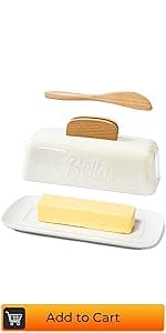 Butter Dish with Lid, Home Decor, Large Butter Dish for Countertop Ceramic Butter Keeper Container with Knife and High-Quality Silicone Sealing Butter Dish Good Kitchen Gift White