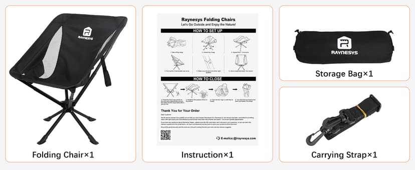 Raynesys 1 Pack Portable Camping Chair, Flexible 360° Rotation, Easy Carry, 8 Seconds Quick Setup Folding Camping Chair, 3.8Lb Lightweight Folding Chairs for Hiking, Beach, Sporting, Travel