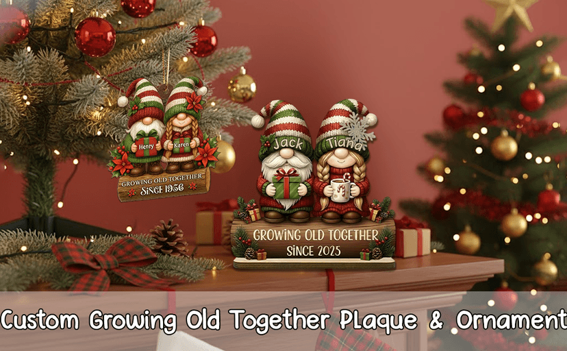 Love Signal Personalized 3D Effect Growing Old Together Christmas Plaque, Custom Wooden Sign Gift For Couples, Christmas Gifts For Parents, Grandparents, Anniversary Marriage Gift for Husband Wife 02