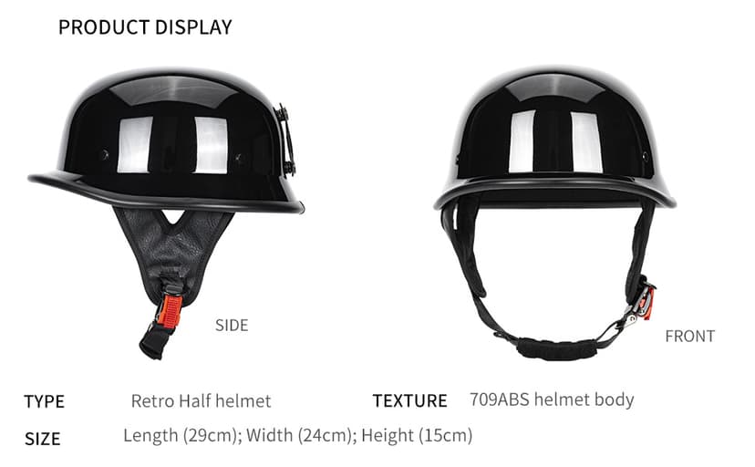 DOT Certified German Style Motorcycle Half Helmet, Vintage ABS Lightweight Helmet for Adults, Retro Half Face Helmet for Cruiser Scooter Chopper