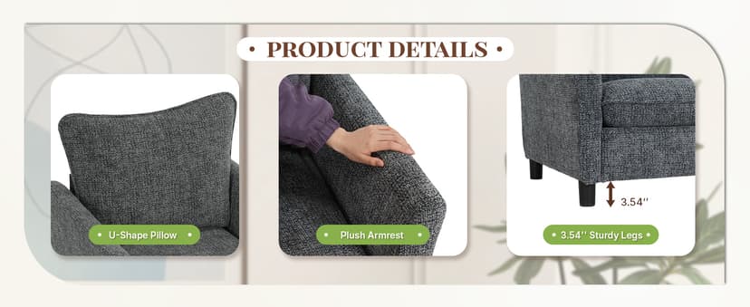 Accent Chairs for Living Room Chairs, Reading Chair Mid Century Modern Chair, Soft Chenille Sofa Chair, Upholstered Arm Chair Comfy Chair Side Chair