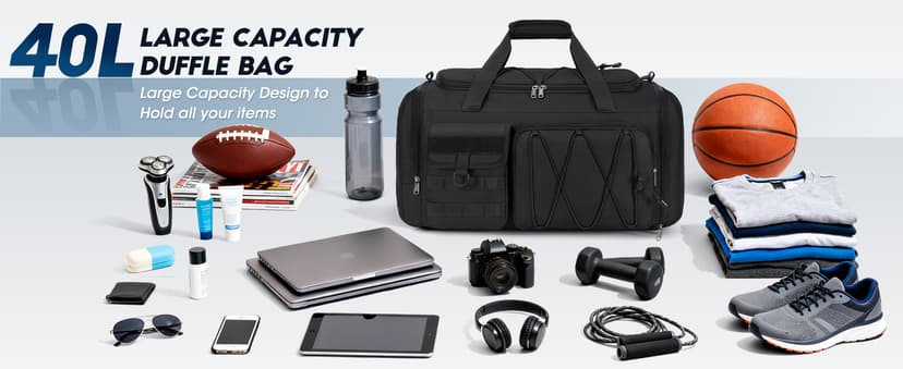 SDYSM Gym Bag for Men 45L Sports Duffel Bags 3-in-1 Travel Duffel Bag with Shoe Compartment, Gym Workout Backpack Carry On Weekender Bag Overnight Bag for Travel, Black