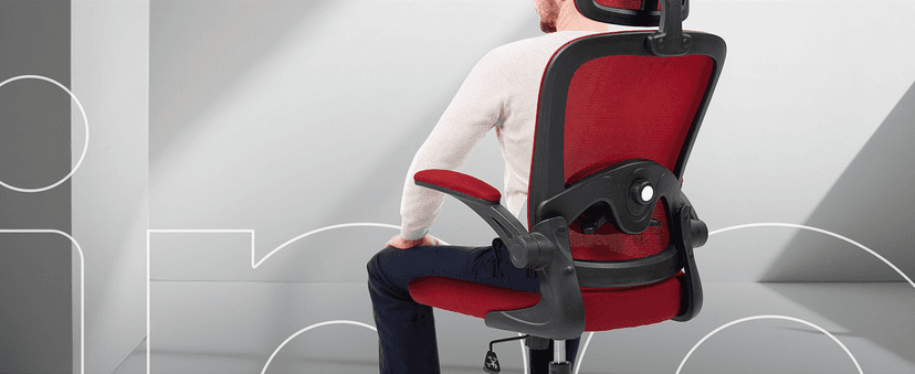 Oline ErgoAir Ergonomic Office Chair – Adjustable Lumbar Support, Flip-Up Armrests, Mesh Computer Desk Chair, Swivel Rolling Executive Gaming Chair for Home & Office (Red)