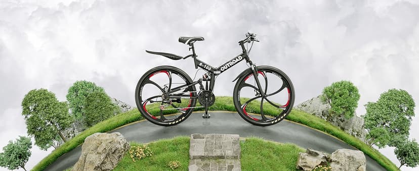 Outroad 26 Inch Folding Mountain Bike, 21 Speed Full Suspension High-Carbon Steel MTB Foldable Bicycle, Dual Disc Brake Non-Slip Folding Bikes for Adults/Men/Women, Black, Orange and Green