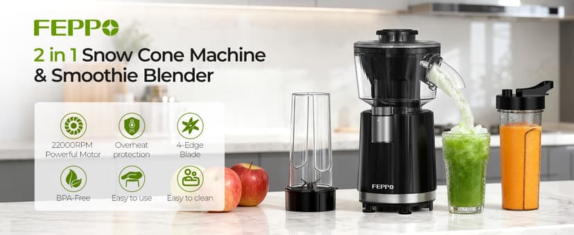 FEPPO Snow Cone Machine & Smoothie Blender 2 in 1, 700W Powerful Shaved Ice Machine Slushine Machine, Frozen Margarita Machine with Stainless Steel Blade, Smoothie Recipe, for Home Kitchen Party