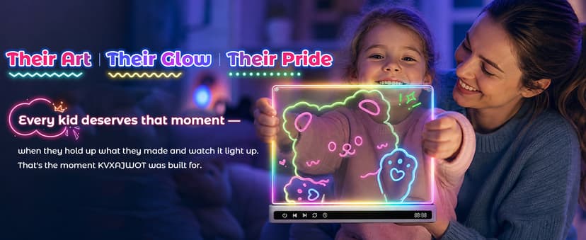 USB-C Rechargeable, 3mm Acrylic Surface, 7 Markers, Tracing Book, Clean Kit, Washable Eraser KVXAJWOT 16" LED Drawing Board, 16 Light Modes, 8 Colors, Built-in Stand B0H9L6KVJH