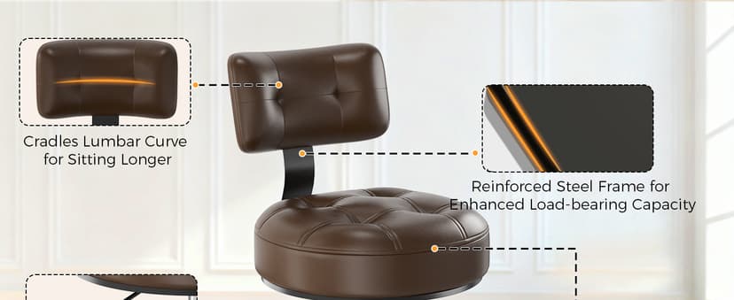 Office Drafting Chair with Footrest, Tall Height Adjustable Stool with Back Support, Heavy Duty Rolling Stool Chair with Wheels for Office Home Kitchen Bar Shop Guitar Studio Vanity, Brown