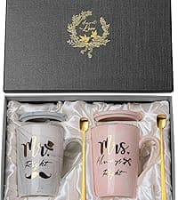 Gifts for Anniversary Bride and Groom, 14oz Ceramic Mr and Mrs Mug Set with Real Gold Foil, Greeting Card, Gift Box Biching Wedding Gifts for Couples 2026, Bridal Shower Engagement Gift B0CF3SG6DX