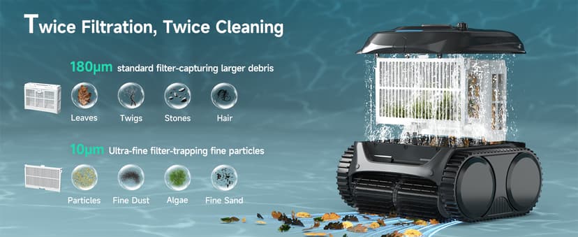 WYBOT C2 Cordless Robotic Pool Cleaner, Pool Vacuum Robot for Inground Pools with Dual Filter, Lasts 180 Mins, Wall & Waterline Cleaning, Smart Weekly Timer, OTA Upgarded (Dark Black)