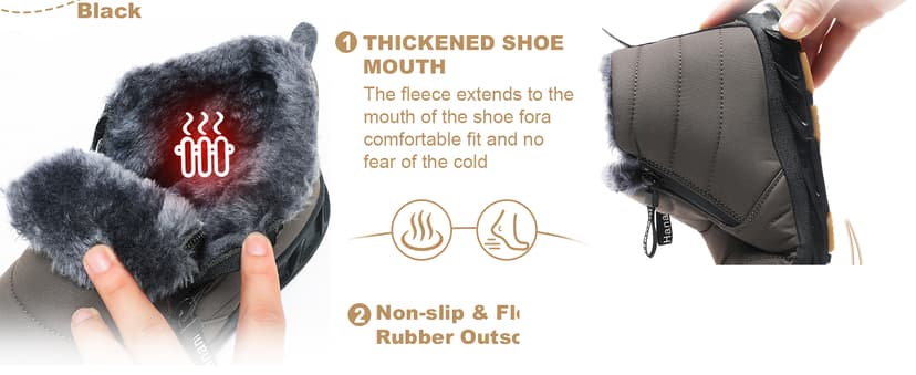 Hanani Mens Snow Boots Waterproof Winter Boots for Men Fur Lined Warm Ankle Boots Zipper Closure Slip on Outdoor Boot Comfortable Walking Shoes