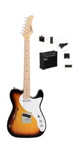 GLARRY Full Size Electric Guitar for Music Lover Beginner with 20W Amp and Accessories Pack Guitar Bag (GREEN, 39" Right Handed)