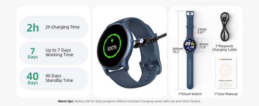 Parsonver Smart Watch for Women Men (Answer/Make Calls) Compatible with iPhone/Android Phones, Fitness Tracker with 100+ Sports Modes IP68 Waterproof, Heart Rate/Blood Oxygen/Sleep/Steps Monitor, Blue