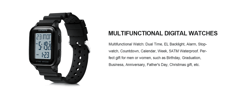 LN LENQIN Mens Digital Watch Ultra Thin Minimalist Sports Waterproof Digital Watches Men Outdoor Wrist Watch for Men with LED Backlight Timer Alarm Date