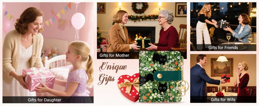 Jogjam Black Cat Floral Rfid Women Wallet, Small Slim Thin Credit Card Wallet, PU Leather Bifold Cash Zipper Coin Pocket ID Window for Female Ladies Teen Girls Girly