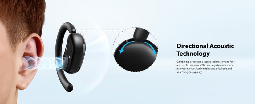 Soundcore V20i by Anker Open-Ear Headphones, Adjustable Ear Hooks, Ultra-Comfort, Snug Fit, Powerful Sound, Clear Calls, IP55, 36H Playtime, Bluetooth 5.4 Wireless Earbuds, Multipoint Connection