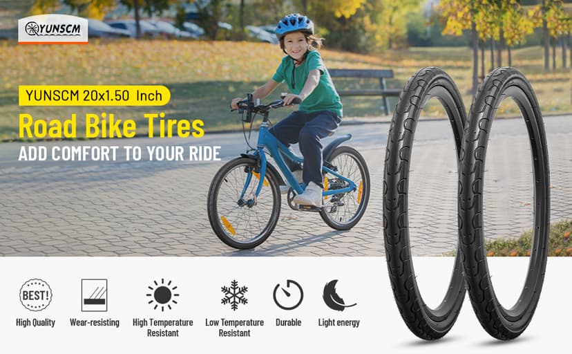 YUNSCM 2-PCS 20" Bike Tires 20x1.50/40-406 Compatible with Road Bike 20 x 1.50 20x1.5 Bicycle Tires (Y-1095)