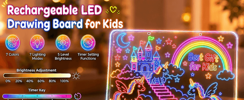 Led Drawing Board with 14 Light Effects,16" Rechargeable Glow Doodle Led Note Board with Colorful Markers,Neon Art Dry Erase Doodle Glow Drawing Tablet,Chritmas Birthday Festival Gifts for Kid (White) B0H1HPZ583