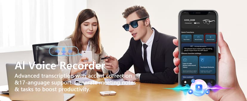 AI Smart Glasses with ChatGPT, 8MP Camera Glasses with Camera and Audio, AI Translation Sunglasses with 164 Languages, Bluetooth Sunglasses with Voice /Calling, 8-Hour Music Playback, Gradient Blue