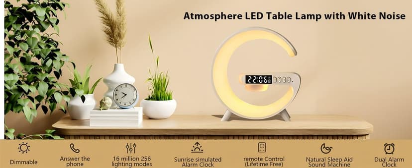 Kangtaixin Wake Up Light Alarm Clock for Kids, LED Table Bedsides Lamp with Sunrise Simulation, Sleep Aid, Snooze, Bluetooth Speaker, Night Light for Bedroom Decor, Birthday, Christmas Gift