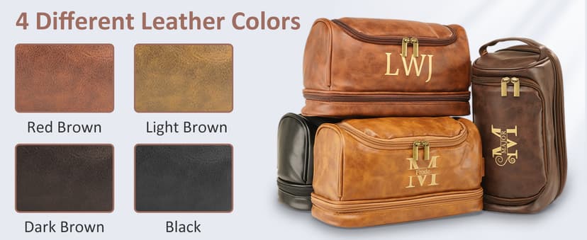 Sparklove Personalized Leather Toiletry Bag for Men, Custom Shaving Bags, Engraved Monogrammed Travel Bag, Birthday Gifts for Boyfirends, Groomsmen, Dad, Son Husband Father's Day, Wedding, Anniversay