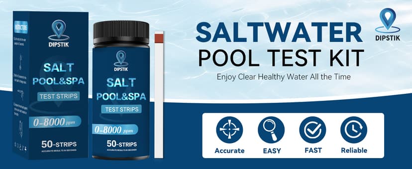 Saltwater Pool Test Strips, 0-8000 ppm, Salt Test Strips Kit for Sodium Chloride Swimming Pool and Spa Test Strips-Quick and Accurate Results