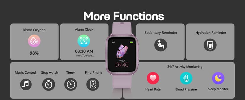 MorePro Fitness Tracker with 24/7 Heart Rate & Blood Pressure Monitor, Blood Oxygen & Sleep Tracker, Smart Watch with Step Calorie Counter, IP68 Waterproof Activity Tracker for Women Men Android iOS