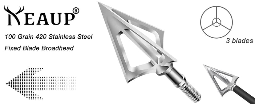 6 Pack Hunting Broadhead 100 Grain 420 Stainless Steel Fixed Blade Broadhead Arrow Tips Archery Arrowhead for Crossbow and Compound Bow